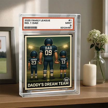 Football No. 1 Dad Man & Kids Trading Card Style Personalized Acrylic Block Plaque, Father's Day Gift for Football Dad, Gifts for Husband