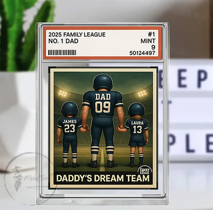 Football No. 1 Dad Man & Kids Trading Card Style Personalized Acrylic Block Plaque, Father's Day Gift for Football Dad, Gifts for Husband
