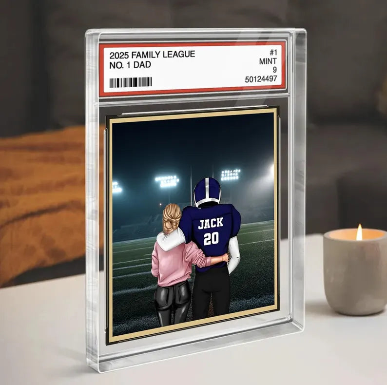 Football No. 1 Dad Man & Kids Trading Card Style Personalized Acrylic Block Plaque, Father's Day Gift for Football Dad, Gifts for Husband 04