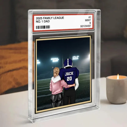 Football No. 1 Dad Man & Kids Trading Card Style Personalized Acrylic Block Plaque, Father's Day Gift for Football Dad, Gifts for Husband 04