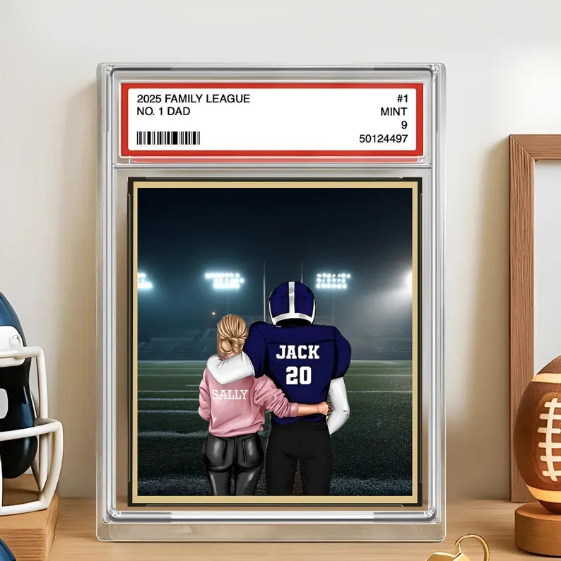 Football No. 1 Dad Man & Kids Trading Card Style Personalized Acrylic Block Plaque, Father's Day Gift for Football Dad, Gifts for Husband 04