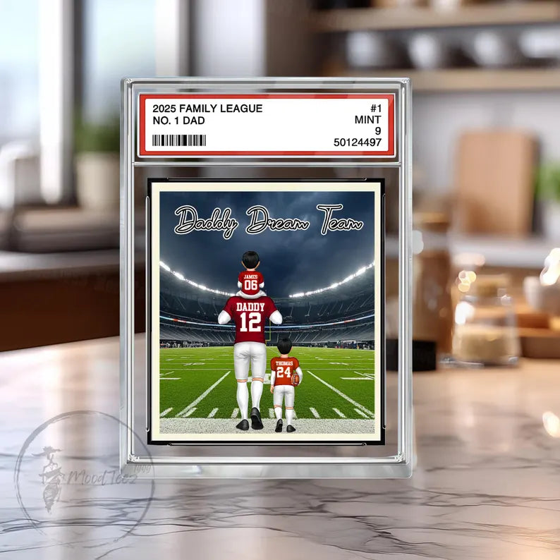 Daddy's Dream Team No. 1 American Football Acrylic 2D Block, Sport Dad Decor, Dad & Kids Plaque, Custom Father's Day Gift from Son Daughter