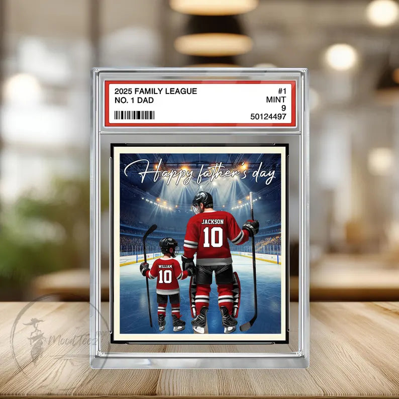 Hockey No. 1 Dad Personalized Trading Card Acrylic Block Plaque, Father's Day Gift For Hockey Lover, Hockey Player, Gift For Hockey Husband