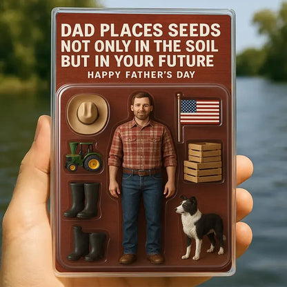 Farmer Dad Acrylic Block Gift – Custom Father’s Day Keepsake with Tractor, Dog, Boots & Hat, Rustic Personalized Gift for Country Dad