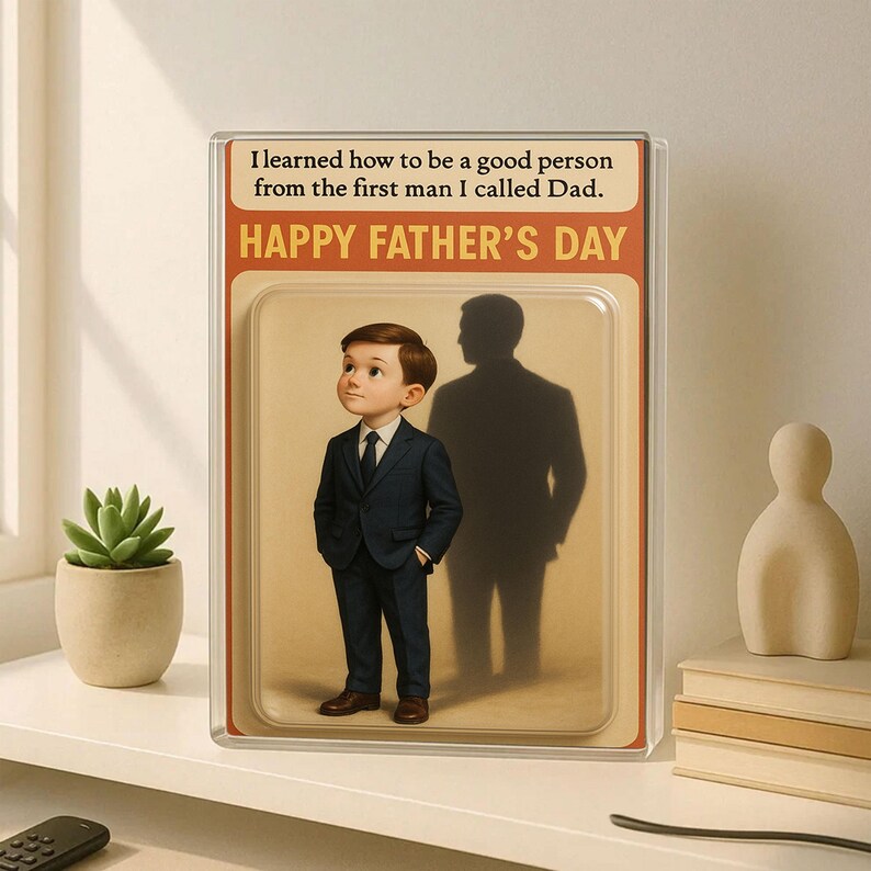Personalized Father’s Day Gift – Custom Acrylic Block with Boy and Dad’s Shadow – Sentimental Keepsake from Son to Father with Quote