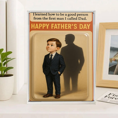 Personalized Father’s Day Gift – Custom Acrylic Block with Boy and Dad’s Shadow – Sentimental Keepsake from Son to Father with Quote