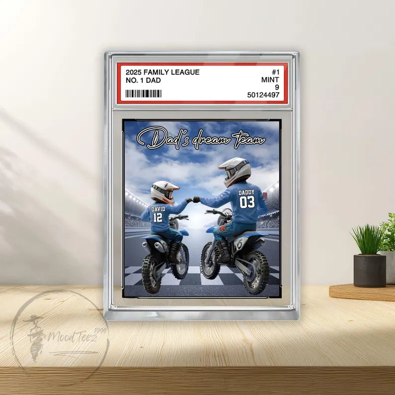 Motocross No.1 Dad Grandpa Man&Kids Trading Card Style Personalized Acrylic Block,Fathers Day Gift for Motocross Dad,Husband,Motorcycle Gift