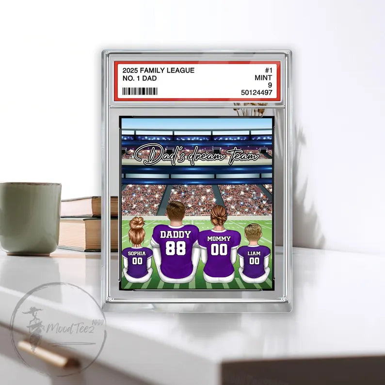 Daddy's Dream Team No. 1 American Football Acrylic 2D Block, Sport Dad Decor, Dad & Kids Plaque, Custom Father's Day Gift from Son Daughter