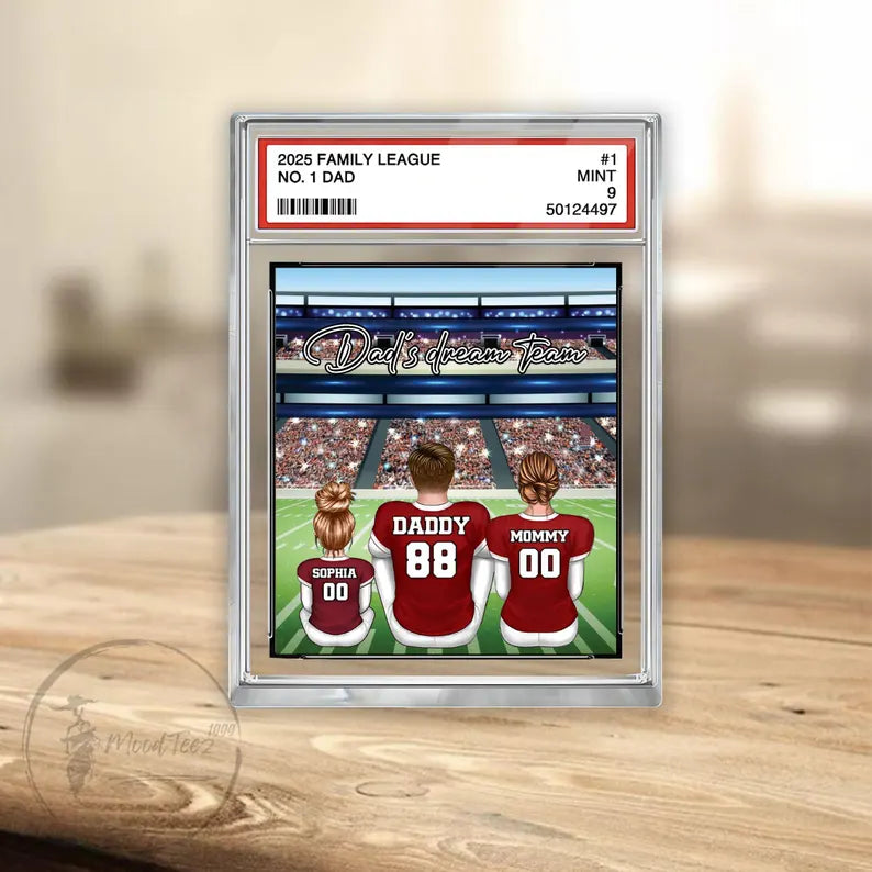 Daddy's Dream Team No. 1 American Football Acrylic 2D Block, Sport Dad Decor, Dad & Kids Plaque, Custom Father's Day Gift from Son Daughter