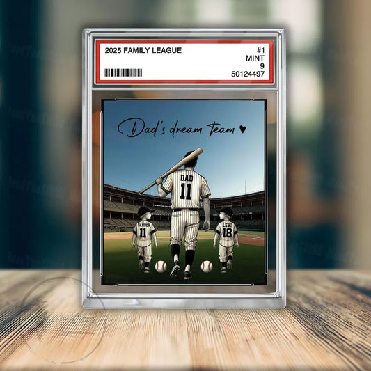 Baseball No. 1 Dad Grandpa Man & Kids Trading Card Style Personalized Acrylic Block Plaque, Father's Day Gift for Baseball Dad, Husband