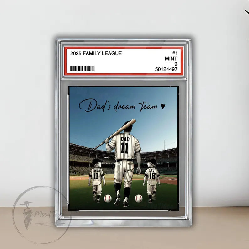 Baseball No. 1 Dad Grandpa Man & Kids Trading Card Style Personalized Acrylic Block Plaque, Father's Day Gift for Baseball Dad, Husband