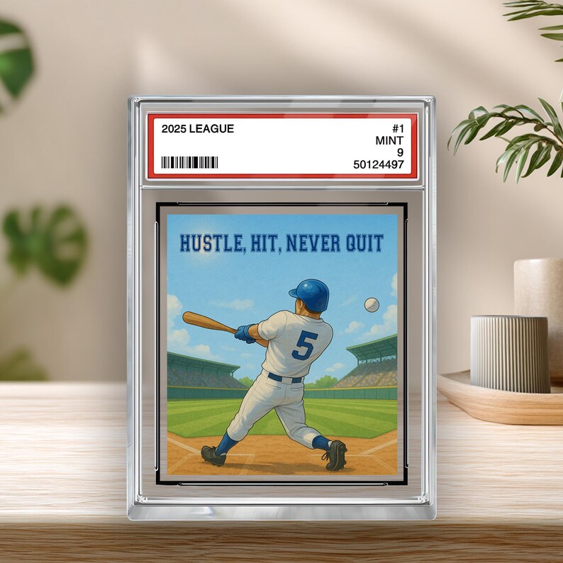 Personalized Baseball Acrylic Block – “Hustle, Hit, Never Quit” – Father’s Day Gift for Dad – Motivational Sports Keepsake Display