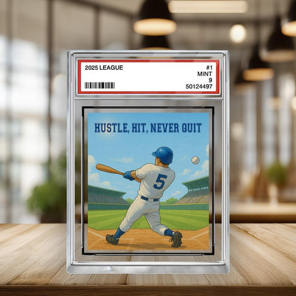 Personalized Baseball Acrylic Block – “Hustle, Hit, Never Quit” – Father’s Day Gift for Dad – Motivational Sports Keepsake Display