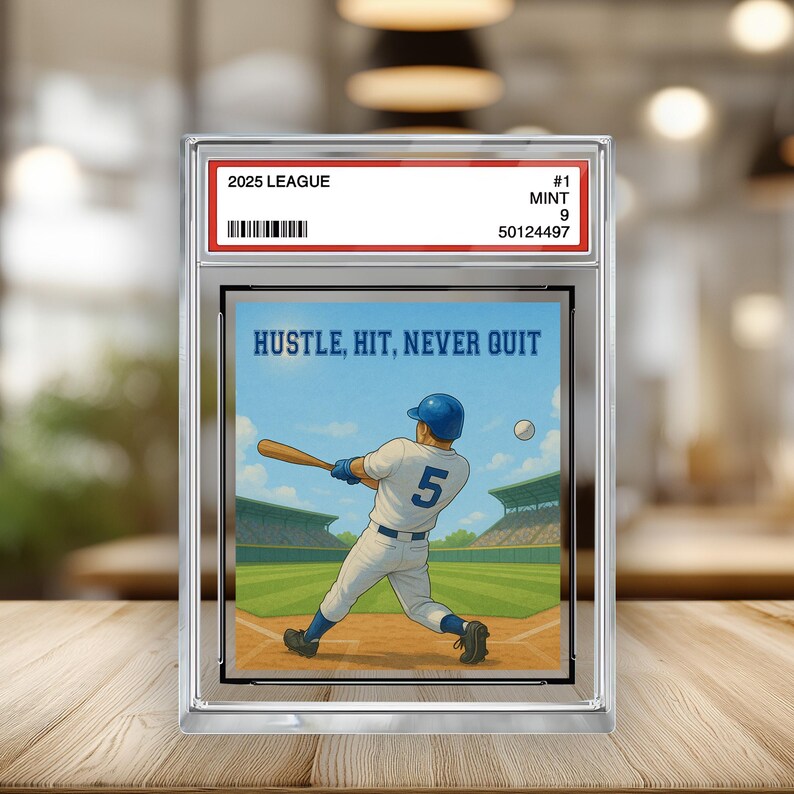 Personalized Baseball Acrylic Block – “Hustle, Hit, Never Quit” – Father’s Day Gift for Dad – Motivational Sports Keepsake Display