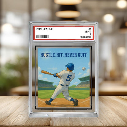 Personalized Baseball Acrylic Block – “Hustle, Hit, Never Quit” – Father’s Day Gift for Dad – Motivational Sports Keepsake Display