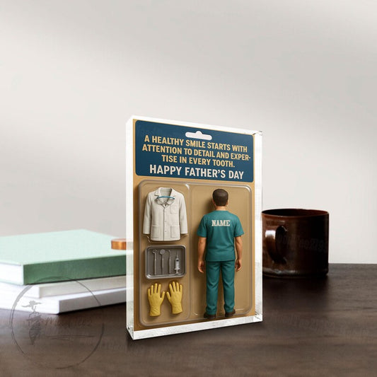 Custom Dentist Action Figure Acrylic Block For Dad, A Personalized Father’s Day Gift That Honors His Dedication To Every Smile He Creates