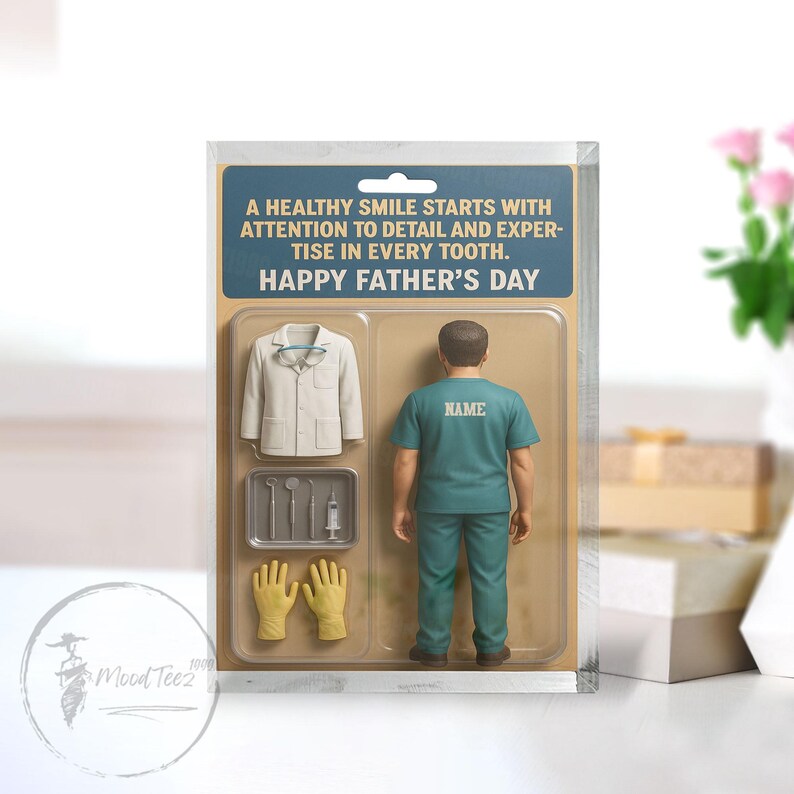 Custom Dentist Action Figure Acrylic Block For Dad, A Personalized Father’s Day Gift That Honors His Dedication To Every Smile He Creates