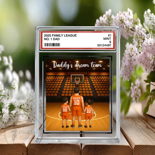 Basketball No.1 Dad Grandpa Man And Kids Trading Card Style Personalized Acrylic Block, Fathers Day Gift For Basketball Dad, Family Plaque