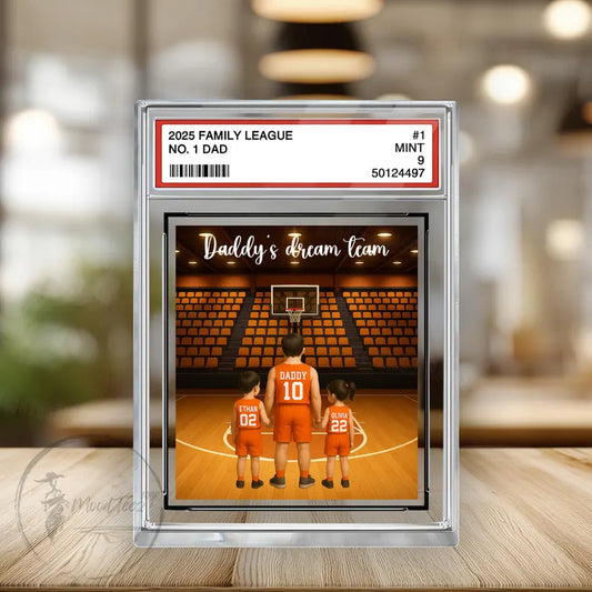 Basketball No.1 Dad Grandpa Man And Kids Trading Card Style Personalized Acrylic Block, Fathers Day Gift For Basketball Dad, Family Plaque