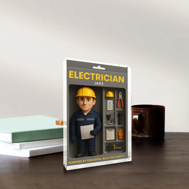 Personalized Electrician Gift for Him - Custom Acrylic Block for Electrician Dad or Coworker, Unique Father’s Day or Work Anniversary Gift
