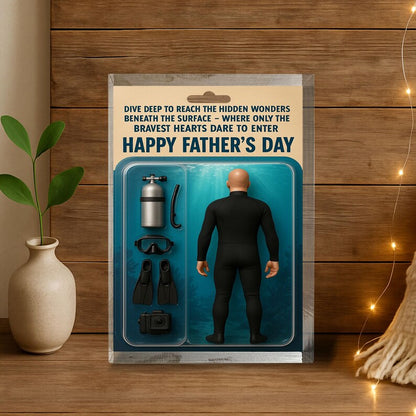 Personalized Scuba Diver Dad Acrylic Block –Father’s Day Gift for Ocean Lover | Custom Diving Gear Display Keepsake for Brave Underwater Dad