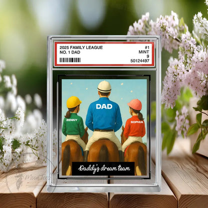 Horse Racing Daddy's Dream Team No. 1 Dad Man & Kids Trading Card Style Personalized Acrylic Block, Horse Racing Gift, Father's Day Plaque