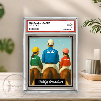 Horse Racing Daddy's Dream Team No. 1 Dad Man & Kids Trading Card Style Personalized Acrylic Block, Horse Racing Gift, Father's Day Plaque