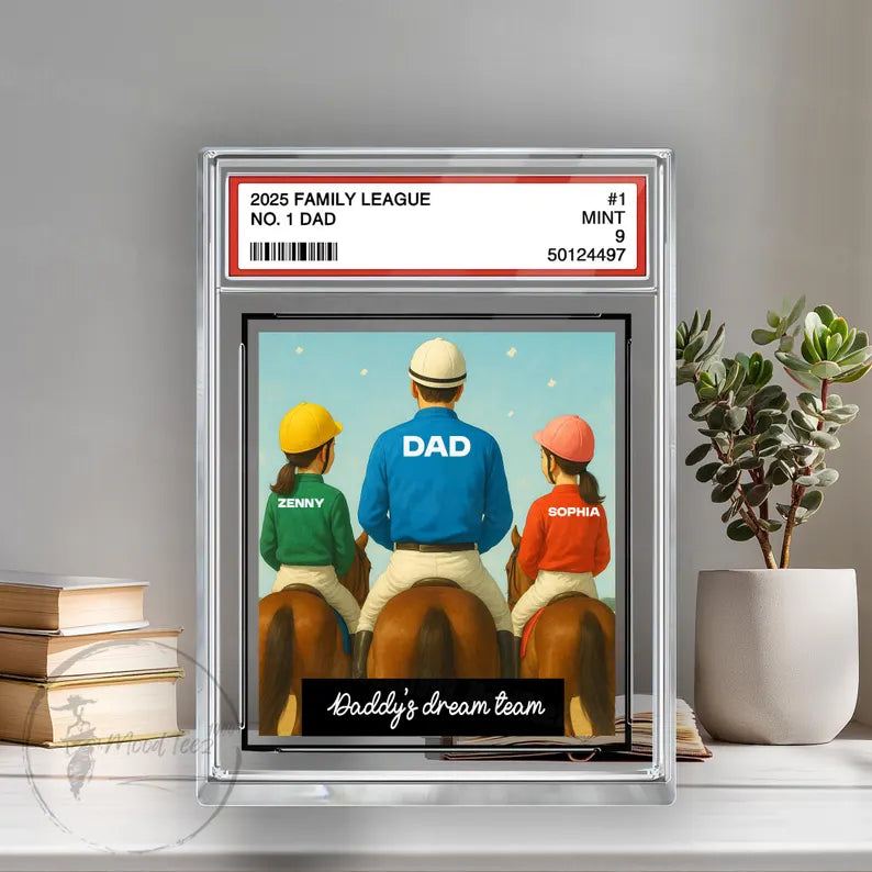 Horse Racing Daddy's Dream Team No. 1 Dad Man & Kids Trading Card Style Personalized Acrylic Block, Horse Racing Gift, Father's Day Plaque