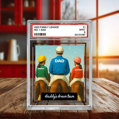 Horse Racing Daddy's Dream Team No. 1 Dad Man & Kids Trading Card Style Personalized Acrylic Block, Horse Racing Gift, Father's Day Plaque