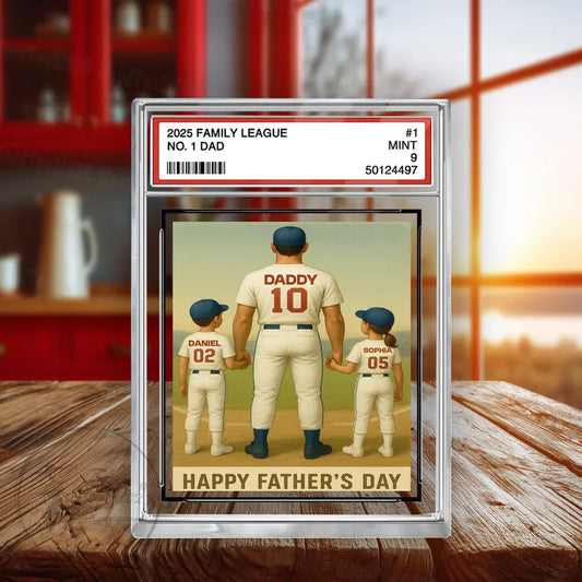 Baseball No. 1 Dad Grandpa Man & Kids Trading Card Style Personalized Acrylic Block Plaque, Father's Day Gift for Baseball Dad, Husband