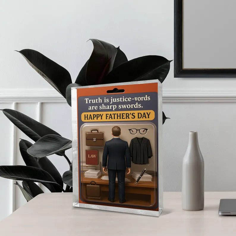 Personalized Lawyer Dad Acrylic Block – Father’s Day Gift for Legal Hero | Custom Law Office Display with Briefcase, Gown, Books & Justice