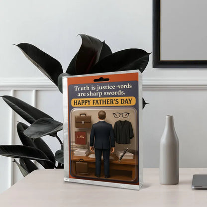 Personalized Lawyer Dad Acrylic Block – Father’s Day Gift for Legal Hero | Custom Law Office Display with Briefcase, Gown, Books & Justice