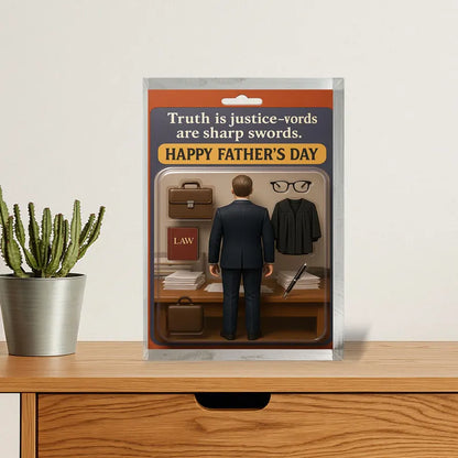 Personalized Lawyer Dad Acrylic Block – Father’s Day Gift for Legal Hero | Custom Law Office Display with Briefcase, Gown, Books & Justice