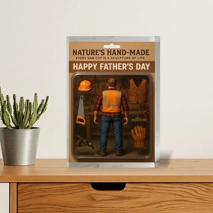 Personalized Woodworker Dad Acrylic Block–Father’s Day Gift for Carpenter | Custom Saw & Tool Display Keepsake for Nature’s Handmade Builder
