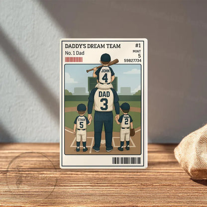 Baseball No. 1 Dad Grandpa Man & Kids Trading Card Style Personalized Acrylic Block Plaque, Father's Day Gift for Baseball Dad, Husband