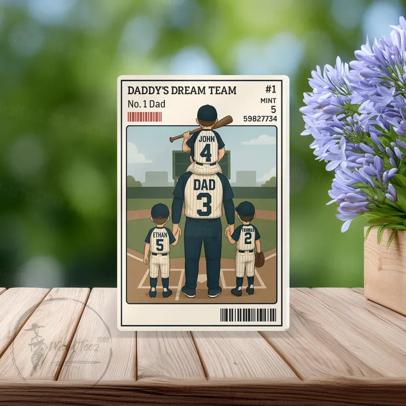 Baseball No. 1 Dad Grandpa Man & Kids Trading Card Style Personalized Acrylic Block Plaque, Father's Day Gift for Baseball Dad, Husband