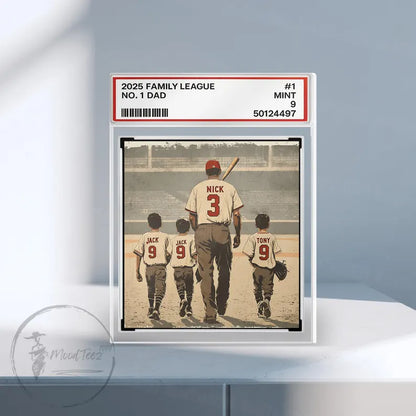 Baseball No. 1 Dad Grandpa Man & Kids Trading Card Style Personalized Acrylic Block Plaque, Father's Day Gift for Baseball Dad, Husband