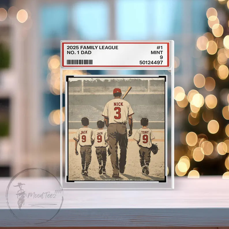 Baseball No. 1 Dad Grandpa Man & Kids Trading Card Style Personalized Acrylic Block Plaque, Father's Day Gift for Baseball Dad, Husband