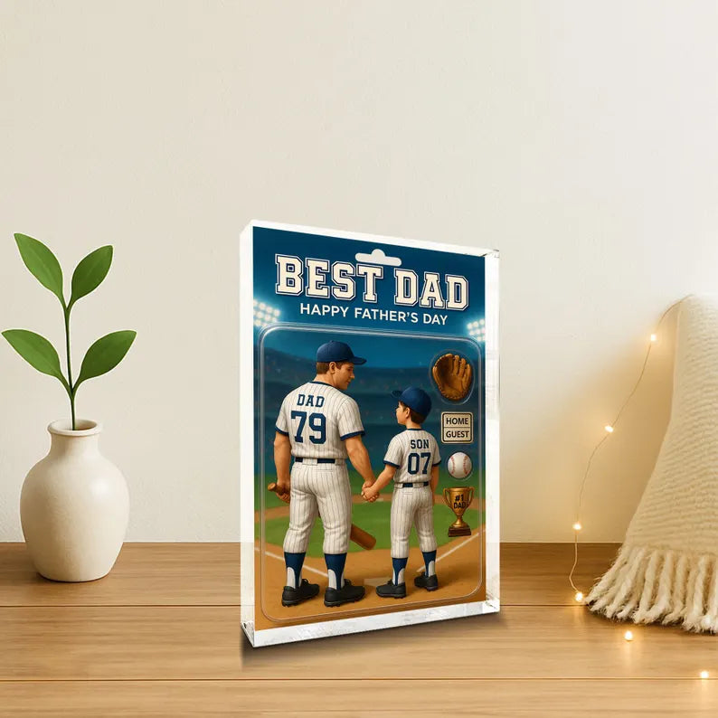 Personalized Father’s Day Gift – Best Baseball Dad Acrylic Block – Custom Sports Keepsake for Dad from Son – Unique Gift for Husband