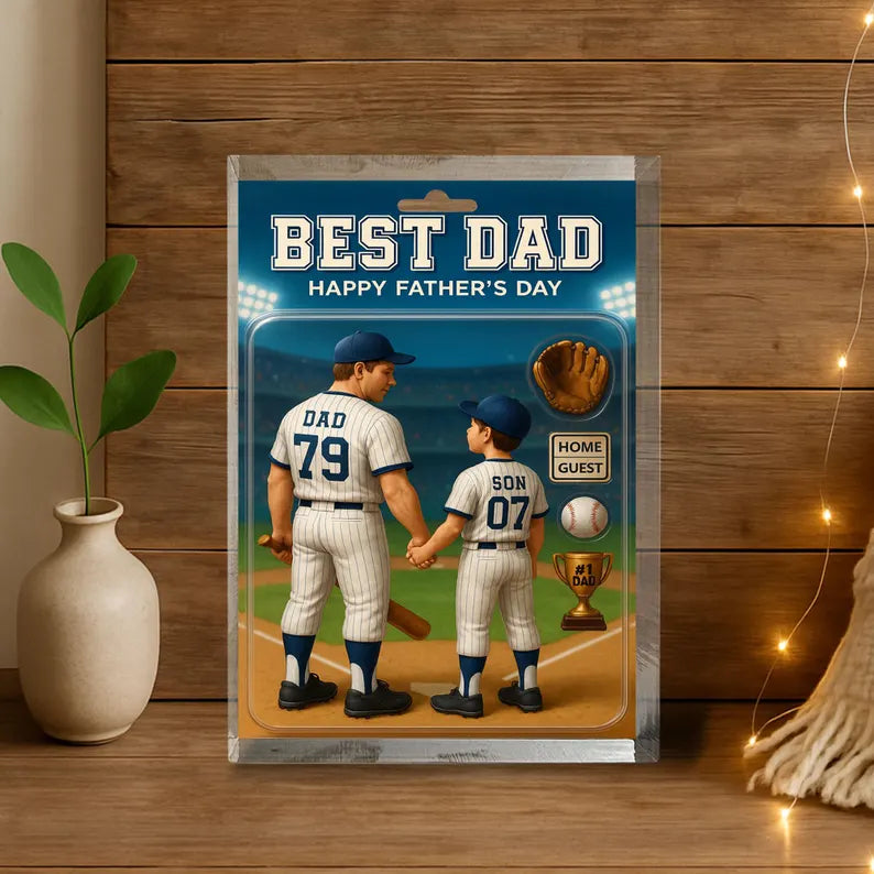 Personalized Father’s Day Gift – Best Baseball Dad Acrylic Block – Custom Sports Keepsake for Dad from Son – Unique Gift for Husband