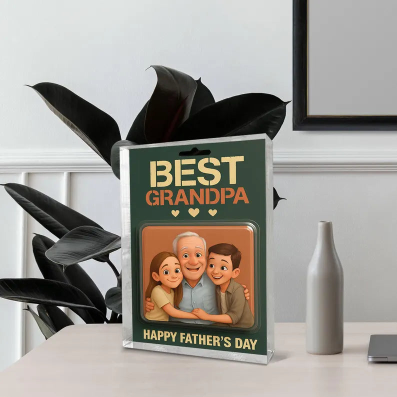 Personalized Father’s Day Gift for Grandpa – Best Grandpa Acrylic Block – Custom Keepsake from Grandkids – Unique Gift for Grandfather