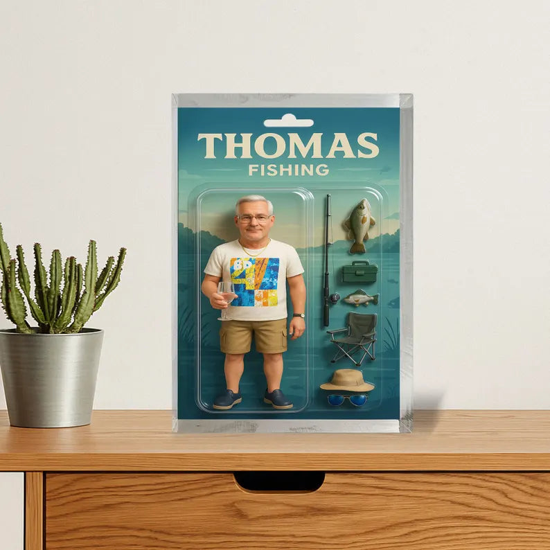 Personalized Fishing Gift for Dad or Grandpa – Custom Acrylic Block with Name – Funny Keepsake for Fisherman – Father’s Day or Birthday Gift