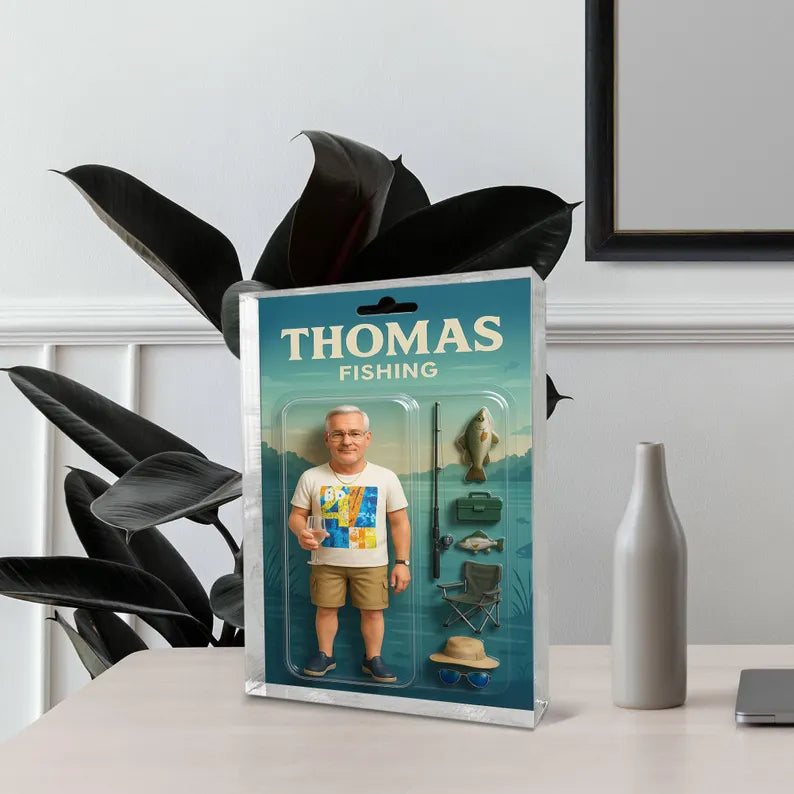 Personalized Fishing Gift for Dad or Grandpa – Custom Acrylic Block with Name – Funny Keepsake for Fisherman – Father’s Day or Birthday Gift