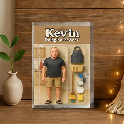 Personalized Funny Gift for Dad or Husband –Custom Acrylic Block with Name – Doing Housework Figurine – Unique Father’s Day or Birthday Gift