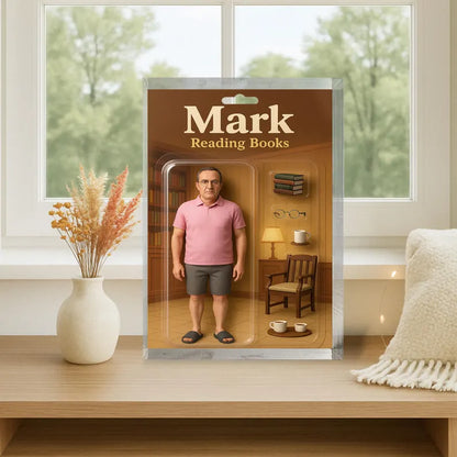 Personalized Gift for Book-Loving Dad or Grandpa – Custom Acrylic Block with Name – Reading Books Figurine – Father’s Day or Birthday Gift