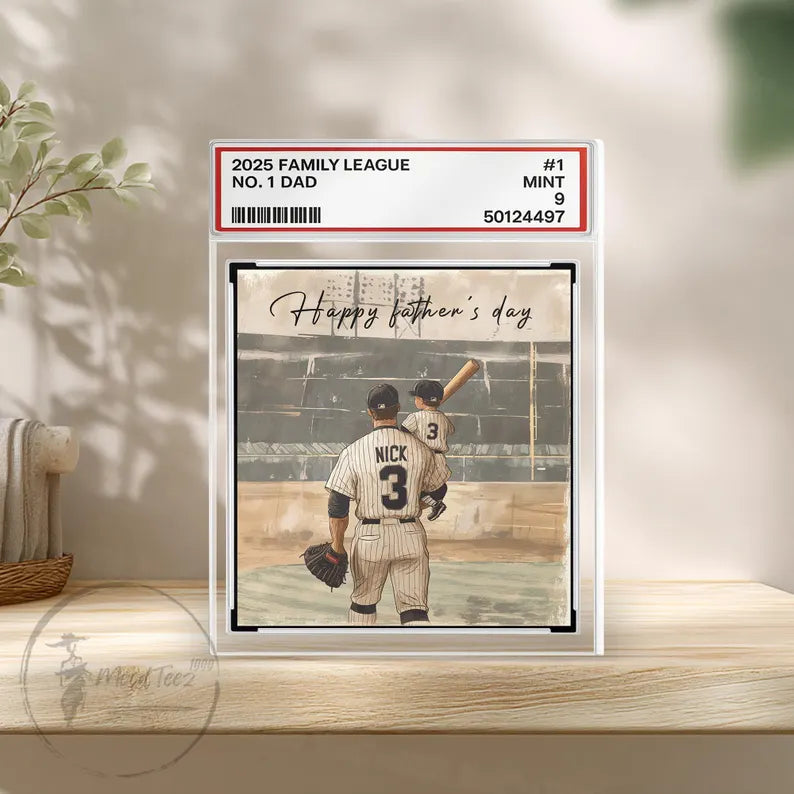 Baseball No. 1 Dad Grandpa Man & Kids Trading Card Style Personalized Acrylic Block Plaque, Father's Day Gift for Baseball Dad, Husband