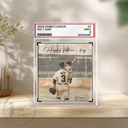 Baseball No. 1 Dad Grandpa Man & Kids Trading Card Style Personalized Acrylic Block Plaque, Father's Day Gift for Baseball Dad, Husband
