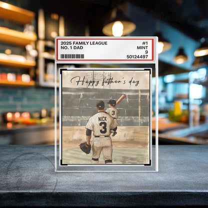 Baseball No. 1 Dad Grandpa Man & Kids Trading Card Style Personalized Acrylic Block Plaque, Father's Day Gift for Baseball Dad, Husband