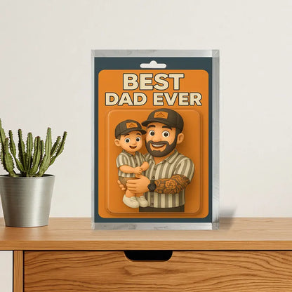 Personalized Best Dad Ever Acrylic Block –Unique Gift for Dad Featuring a Dad and Child Figurine in Matching Outfits, Celebrating Fatherhood