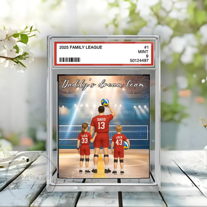 Volleyball No. 1 Dad Grandpa Man & Kids Trading Card Style Personalized Acrylic Block Plaque, Father's Day Gift for Volleyball Dad, Husband